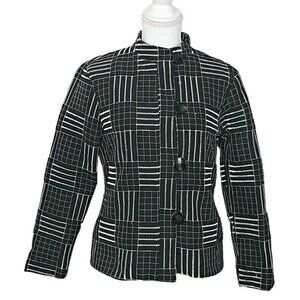 Analogy Blazer Petites Womens Size PM Embroidered Black White Long Sleeve Jacket